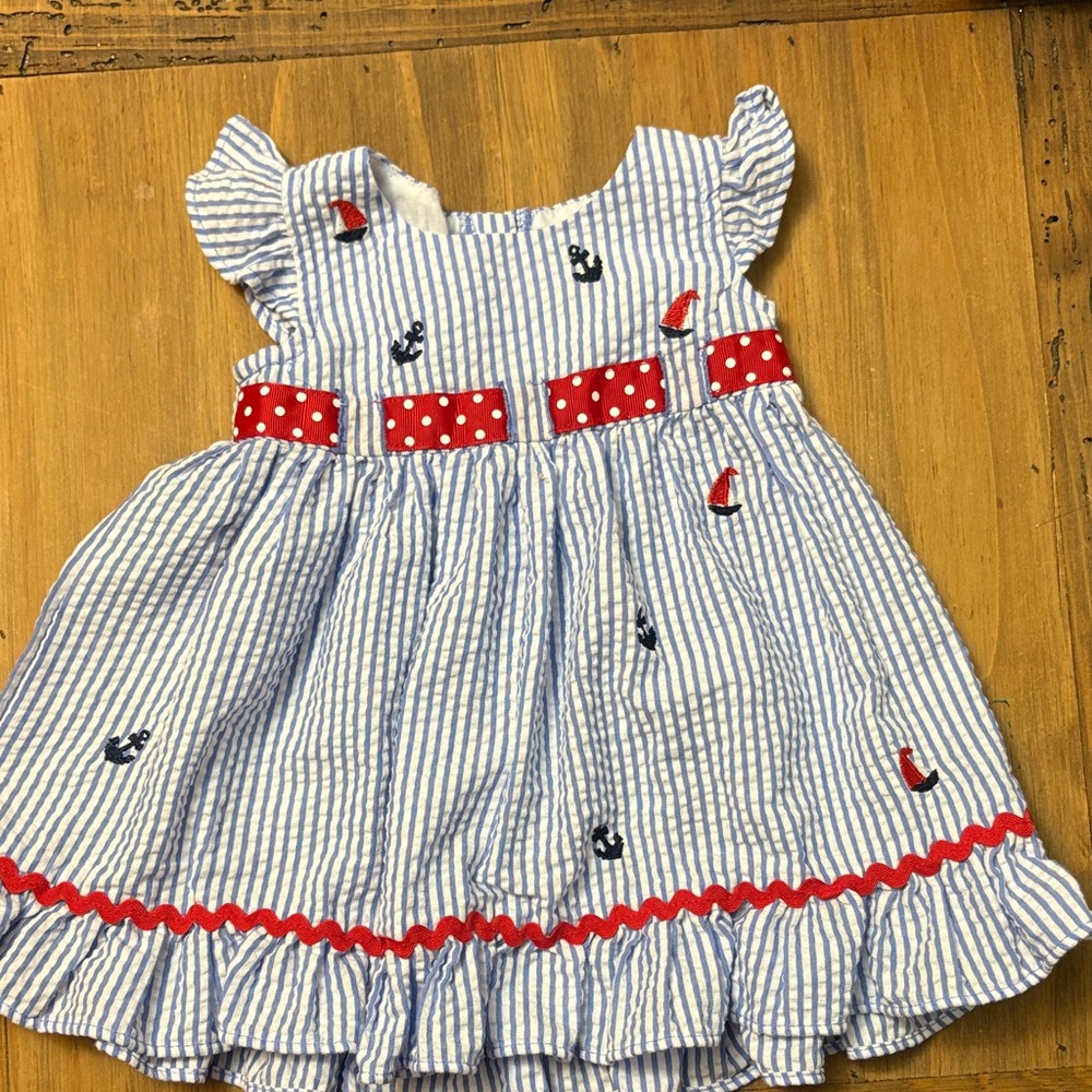 Rare Editions Blue and White Striped Dress with Red Details